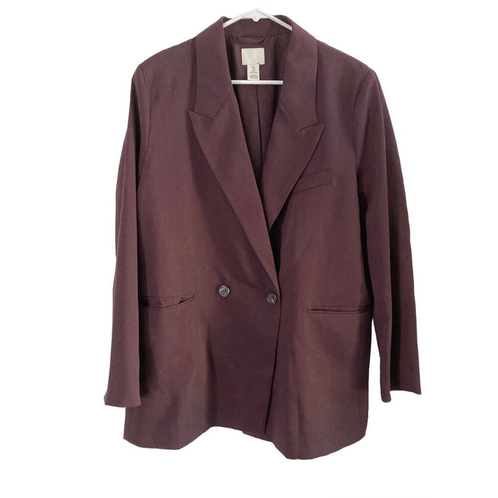 H&M Blazer Jacket Womens Size Large Oversized Relaxed Purple Plum Long Sleeve